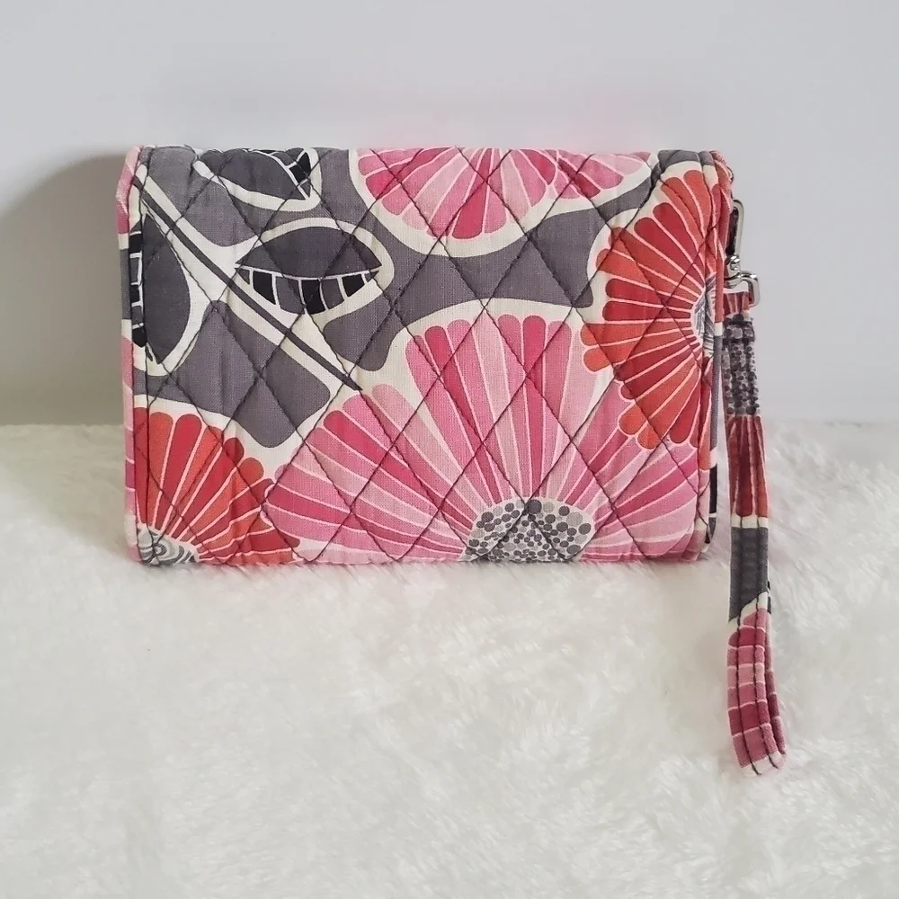 Vera Bradley Retired Cheery Blossoms Floral Pink Orange Gray Wristlet Wallet